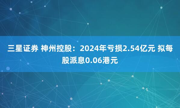 三星证券 神州控股：2024年亏损2.54亿元 拟每股派息0.06港元